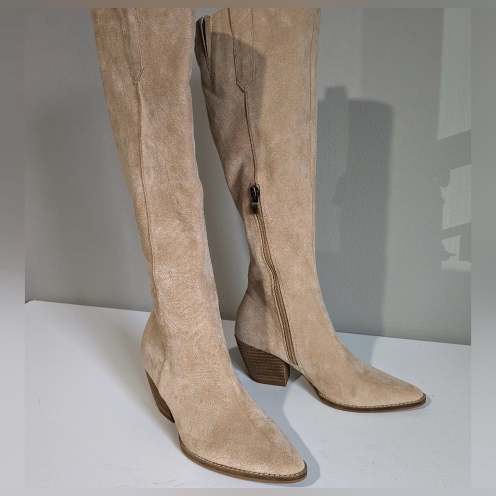 OTK Micro Velvet Sueded Feel Tall Boot Stacked Wood Heel 6 Gorgeous Boots
